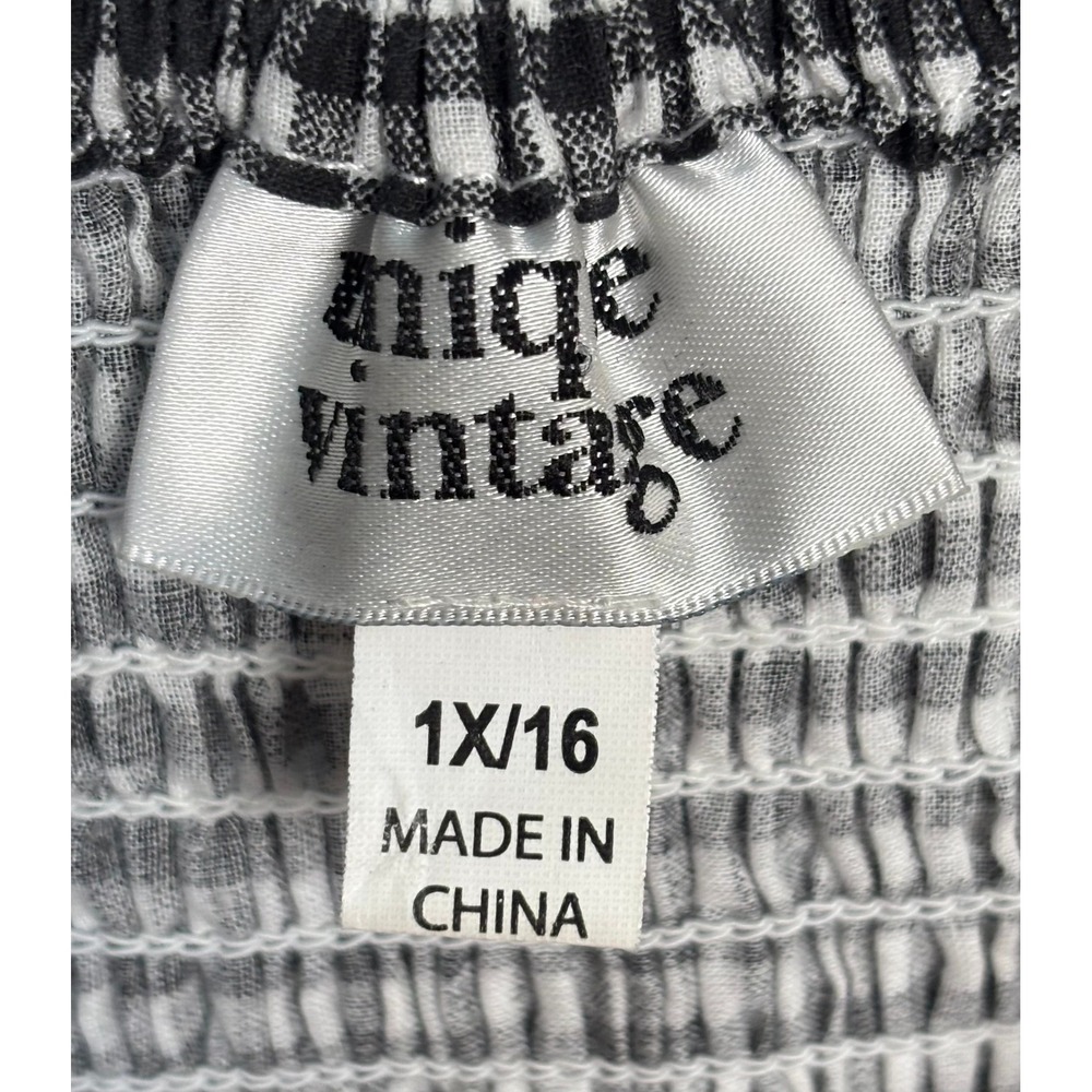 Unique Vintage Black & White Gingham Midi Dress with Red Rose Embroidery - Picture 5 of 6
